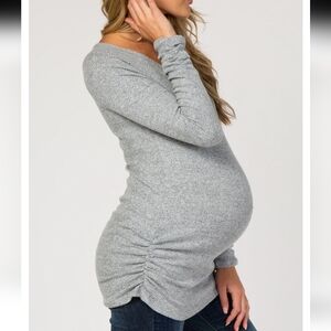 Market & Spruce Maternity Heather Gray Long Sleeve Ruched Tunic Top sz L